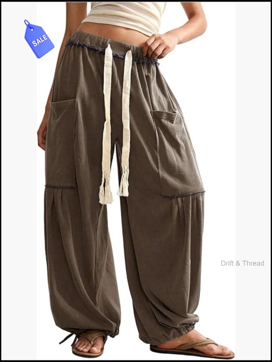 Pants - Boho Harem Sweatpants Wide Leg Drawstring Joggers with Pockets